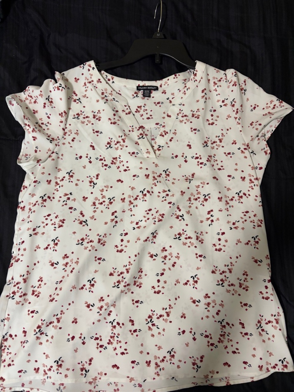 Hilary Radley White Short-Sleeve Top with Red Floral Print